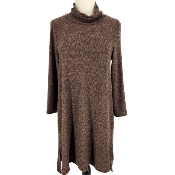 Puella Ribbed Knit Tunic Mock Turtleneck Sweater Brown Womens Size Large - Picture 2 of 8